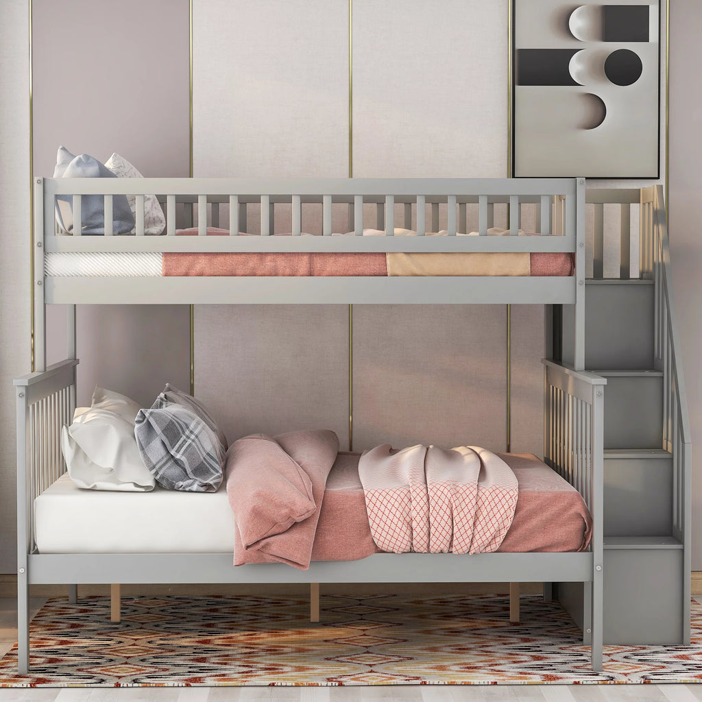 Twin over Full Stairway Bunk Bed with Storage M473