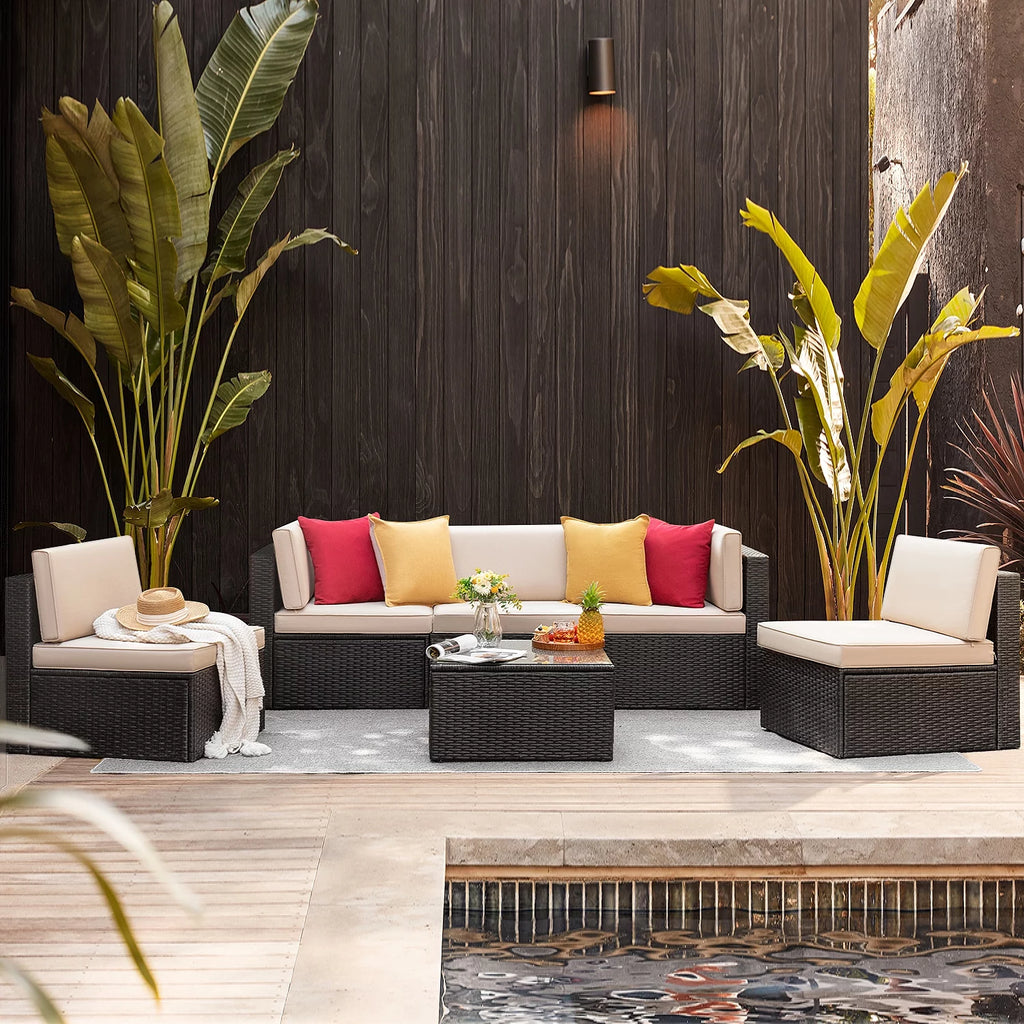 6 Pieces Wicker PE Rattan Sectional Sofa with Cushions F906171