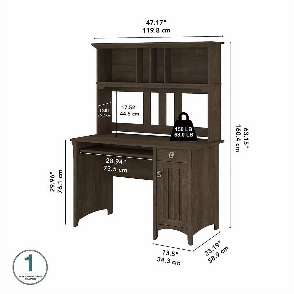 Small Computer Desk with Hutch in Brown K9955