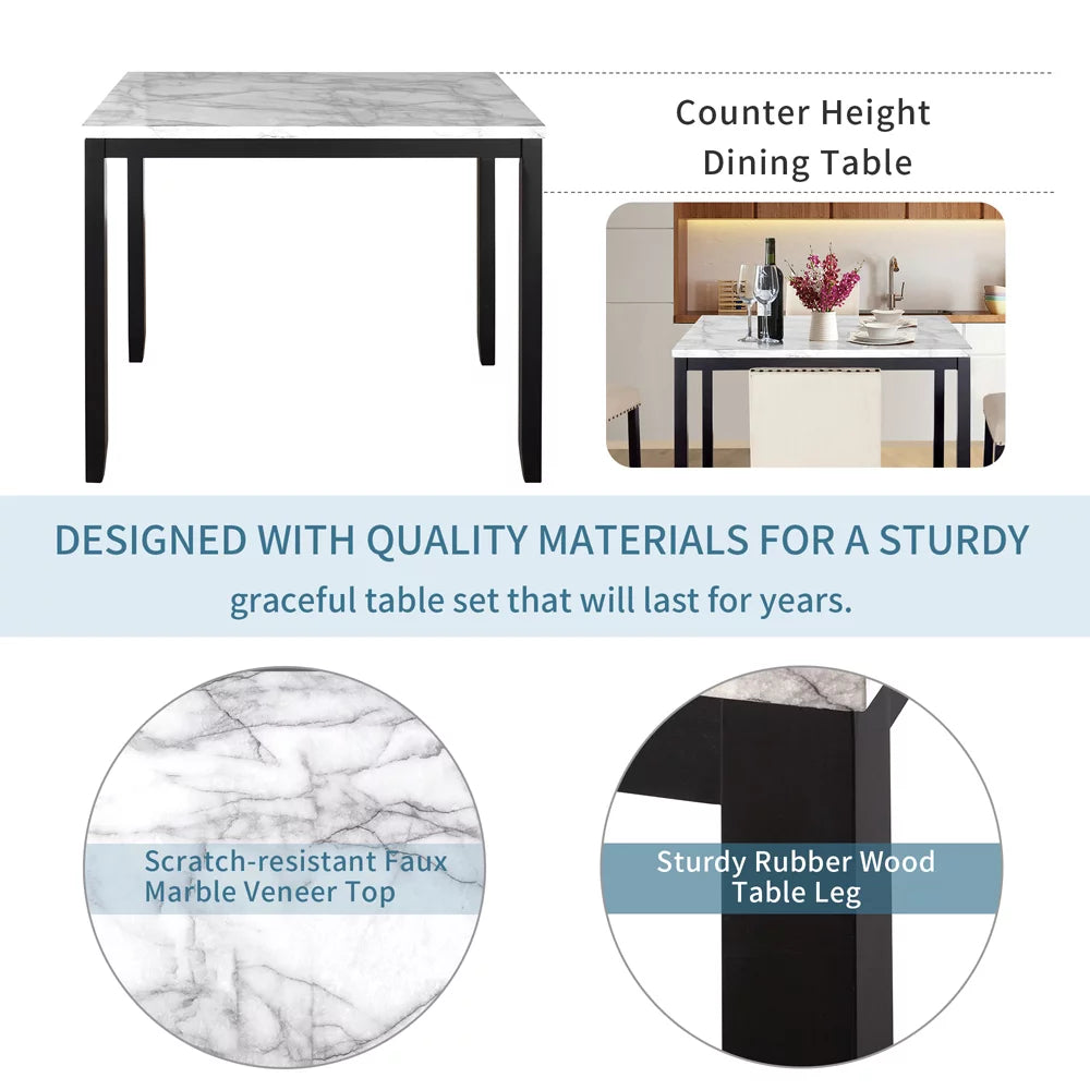 5 Pieces Counter Height Faux Marble Dining Set with 4 Upholstered Chairs O961409