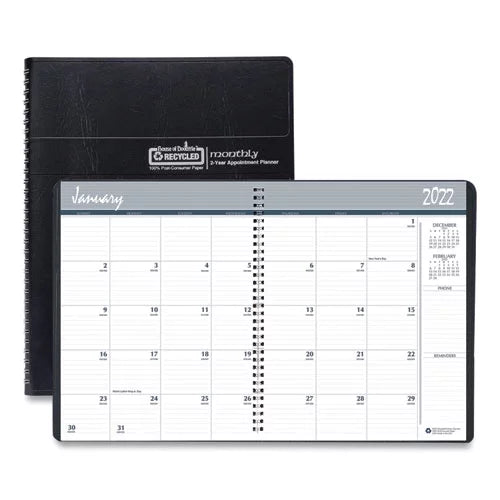 24-Month Recycled Ruled Monthly Planner, 11 x 8.5, Black Cover I485643