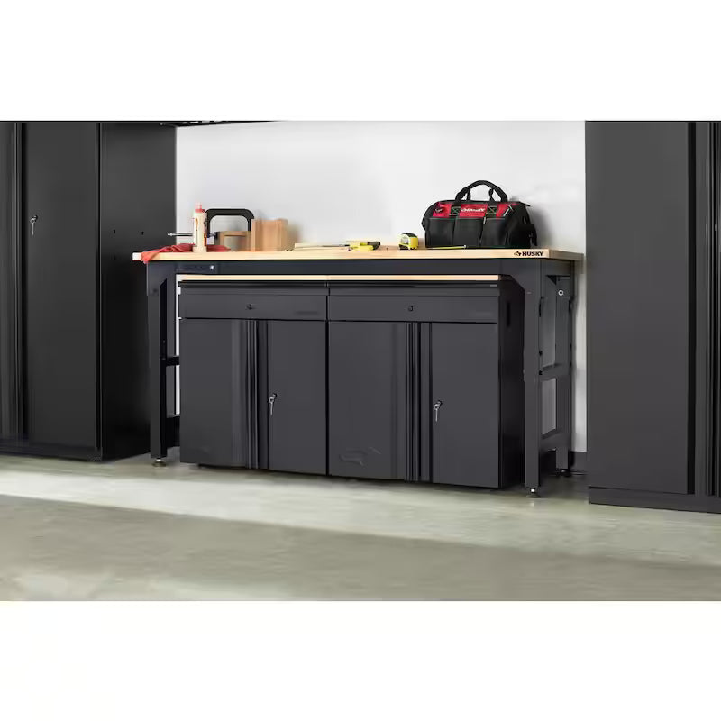 Adjustable Height Solid Wood Top Workbench in Black W4608