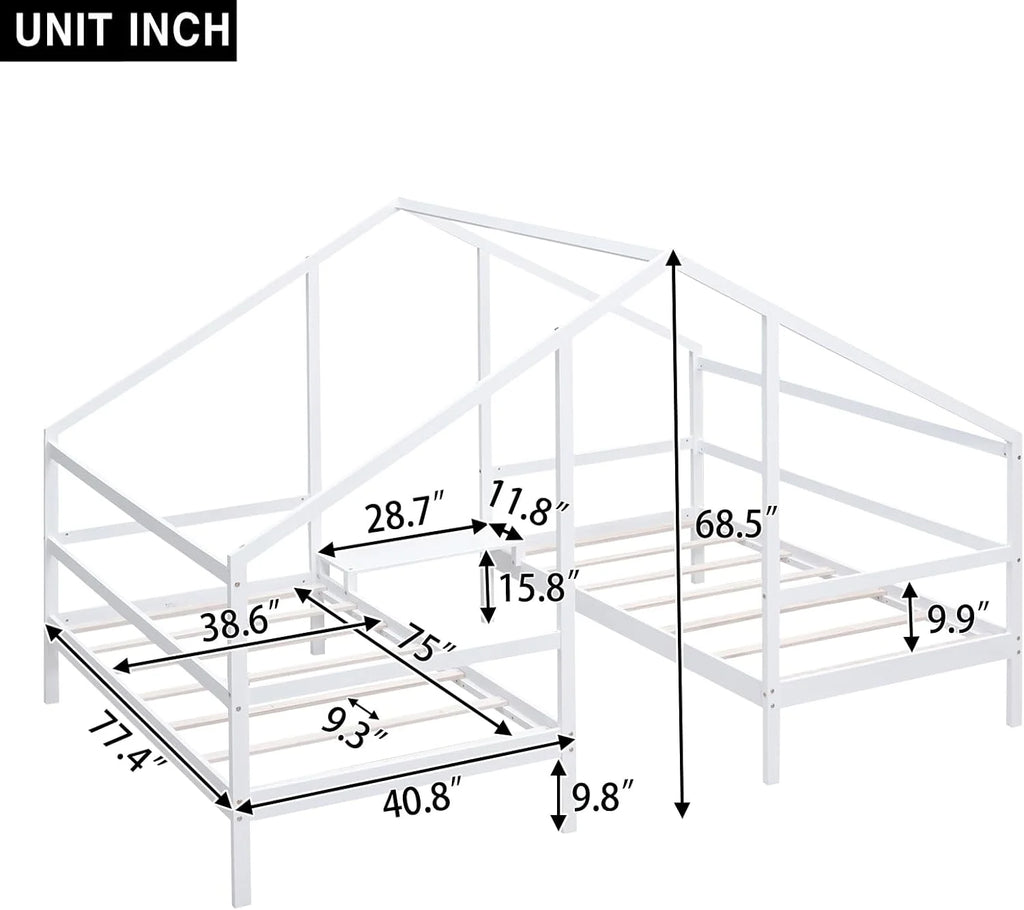 Solid Wood White Kids Bed Frame with Rails J336