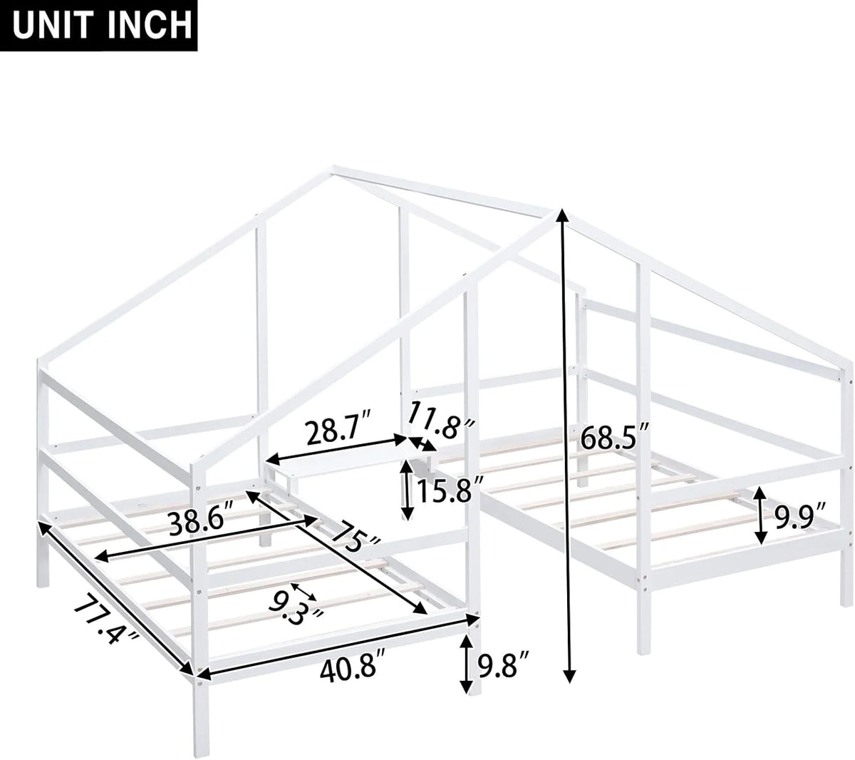 Solid Wood White Kids Bed Frame with Rails J336