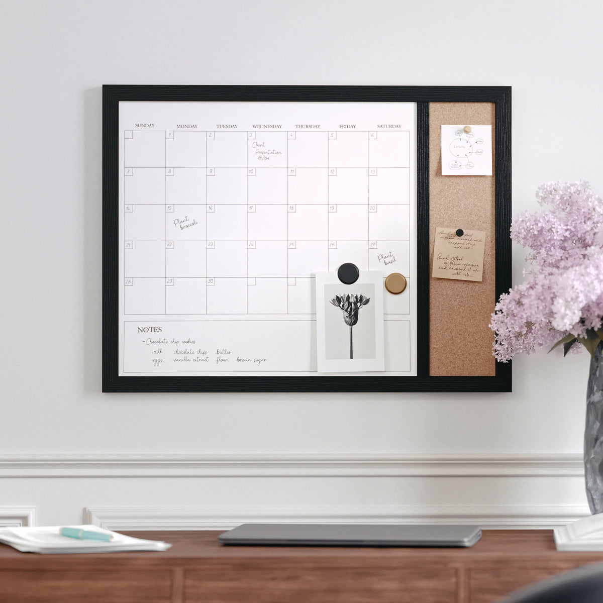 Magnetic Dry Erase Monthly Calendar and Cork Board Combo U744