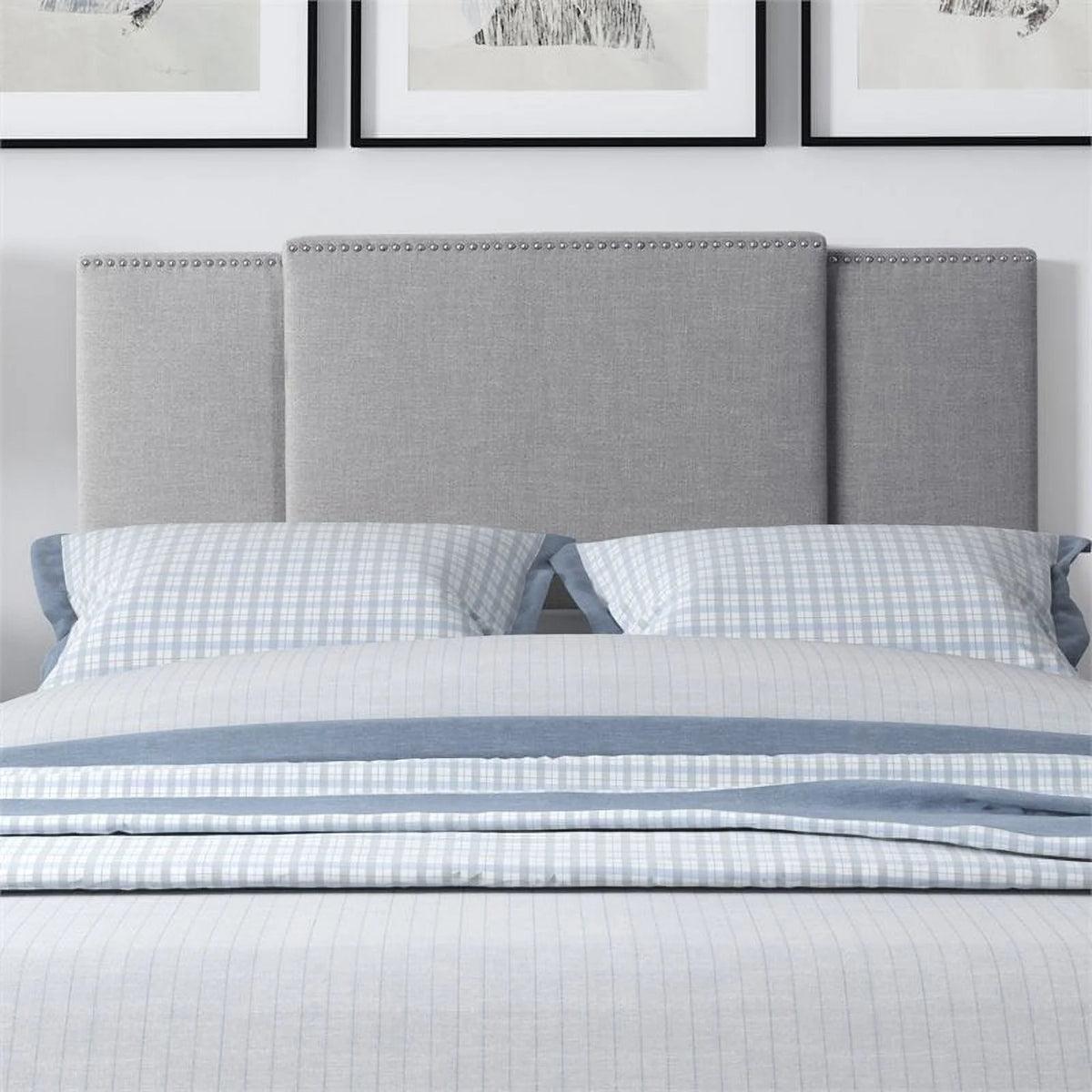Light Gray Upholstered Fabric Panel Headboard B1893