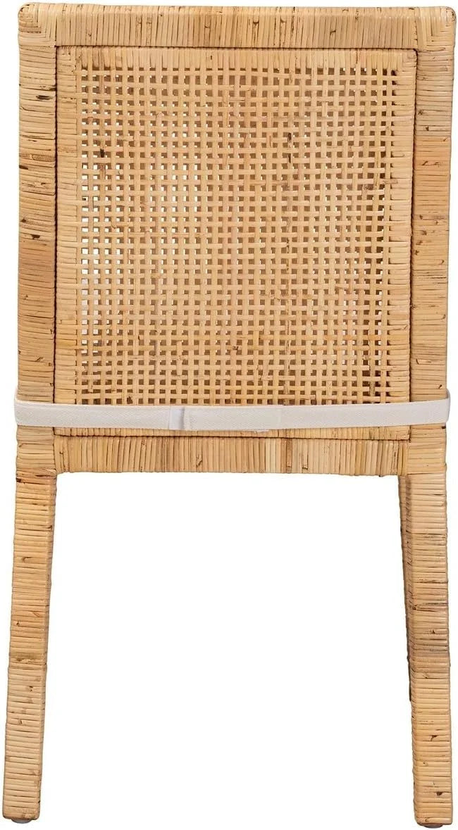 Natural Finished Wood and Rattan 2-Piece Dining Chair Set P775