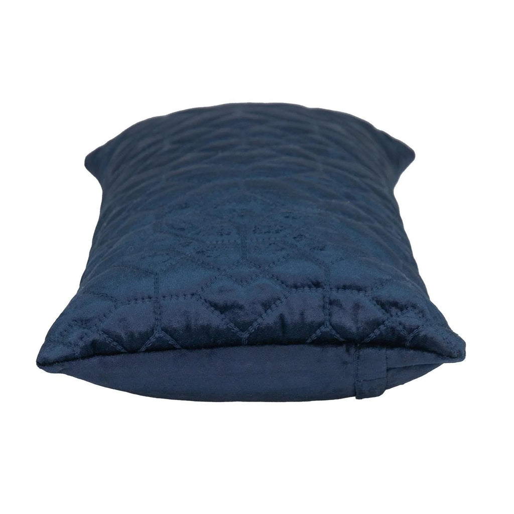 Navy Quilted Velvet Lumbar Decorative Pillow W383246