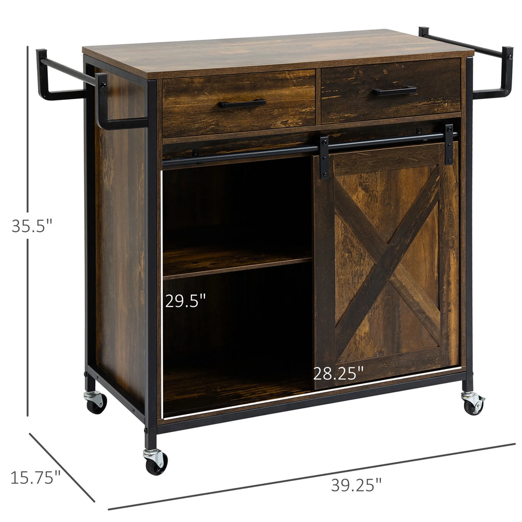 Rolling Kitchen Cart with Adjustable Shelf, Two Drawers and Towel Rack W197