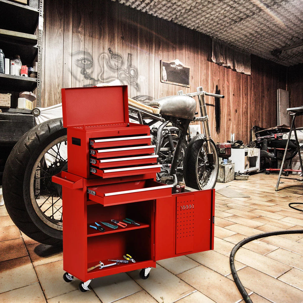 2 in 1 Tool Chest & Cabinet with 5 Sliding Drawers Red H469132