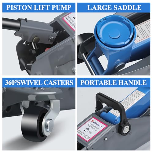 2-Ton Hydraulic Trolley Floor Jack Combo with 2 Jack Stands, Blue J324