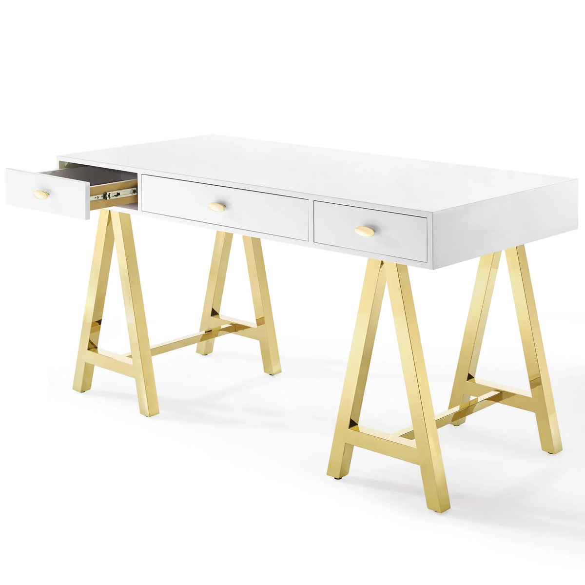 Wood Metal Gold White Computer Work Desk O40344