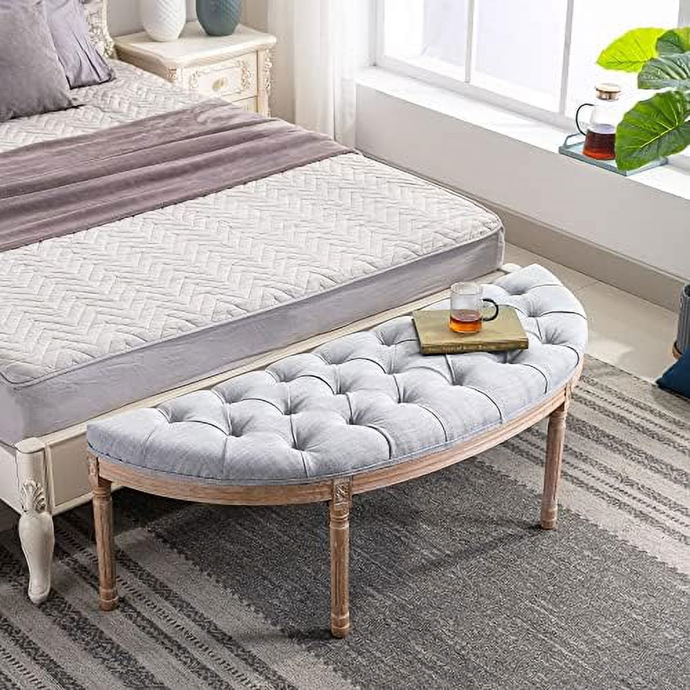 55" Beige Tufted Halfmoon Entryway Bench O6637