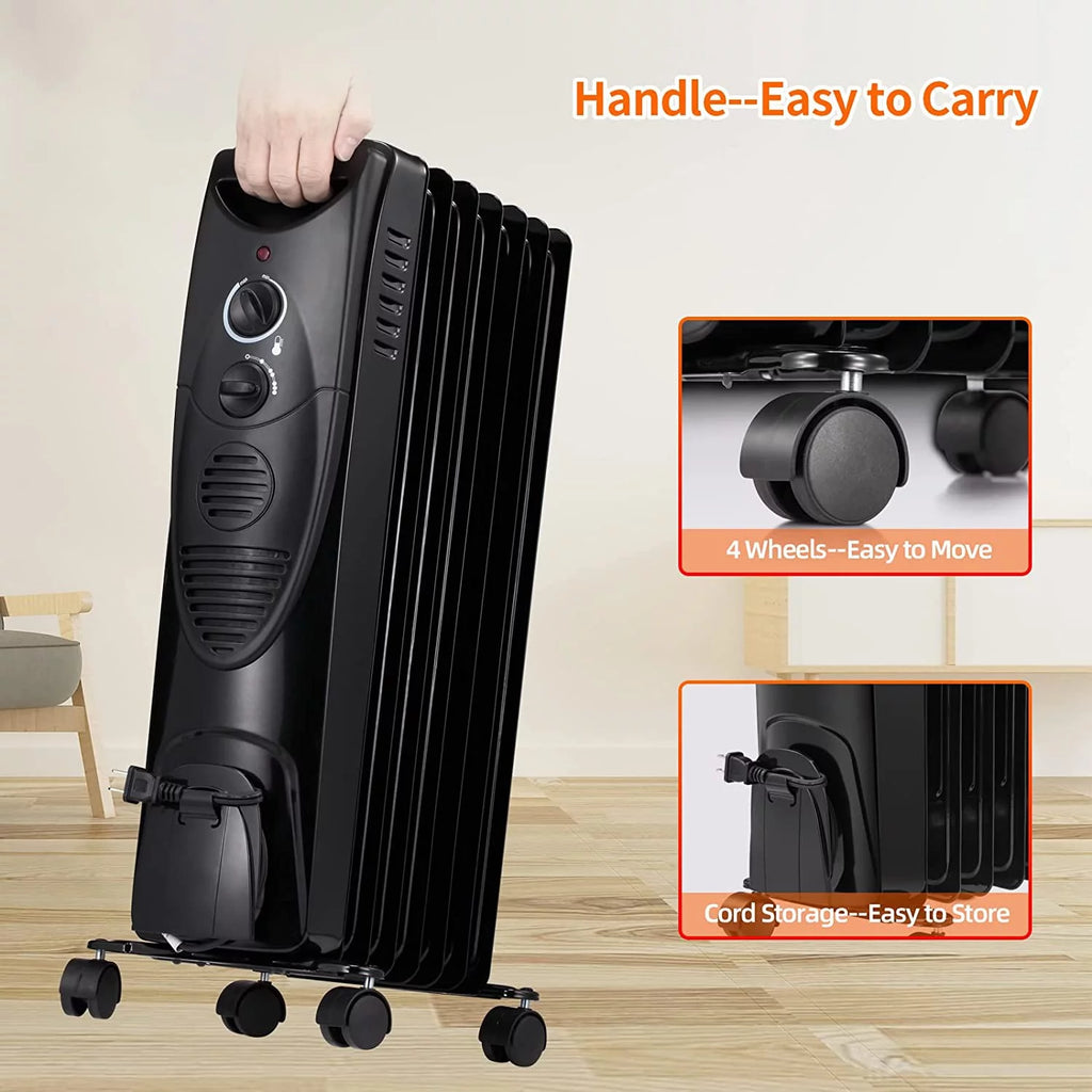 1500W Oil Filled Radiator Heater with 3 Heat Settings E493492