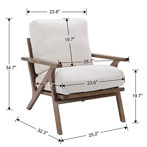 Beige Linen Accent Chair with Ottoman W34476