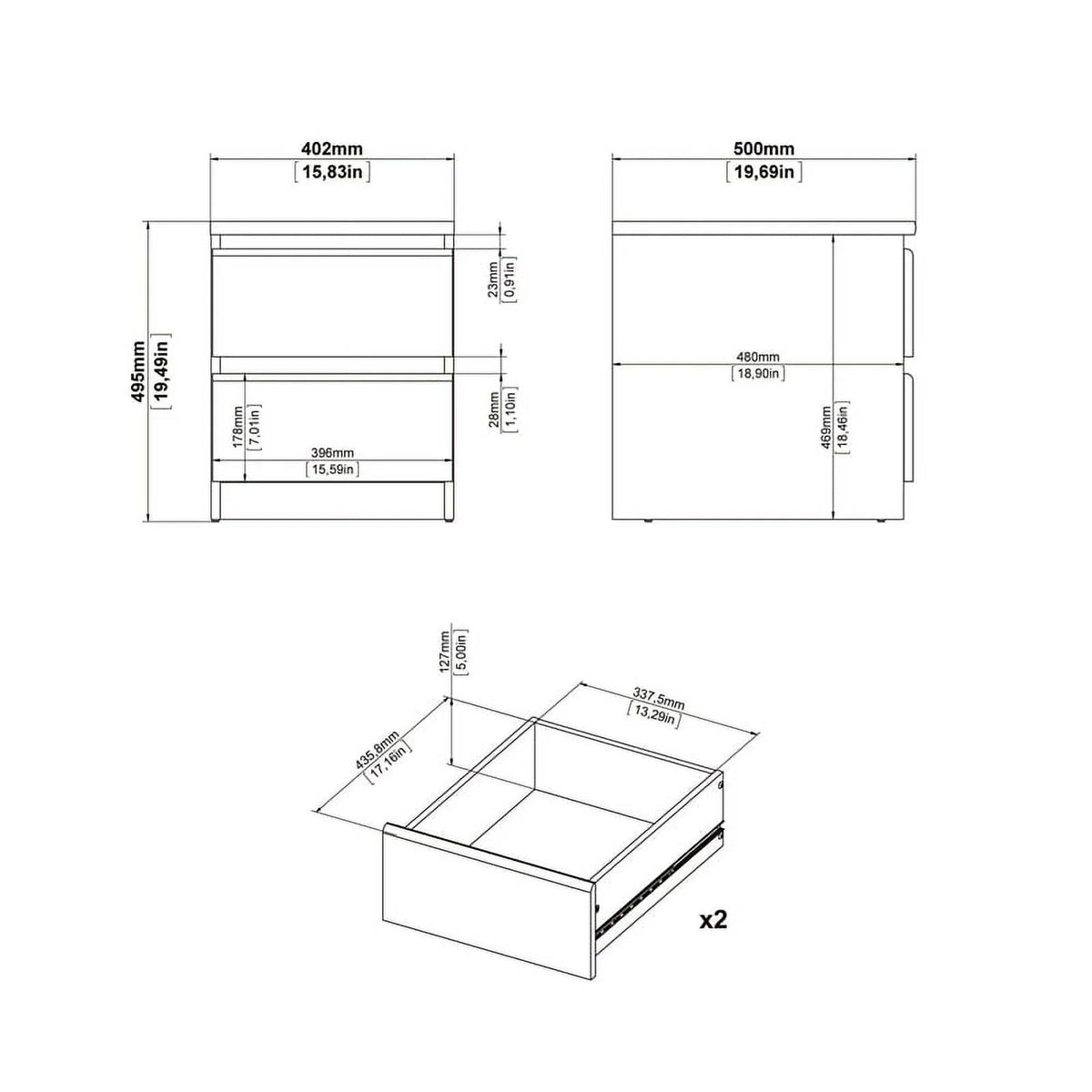 2 Piece Bedroom Set with 2 Two Drawer Nightstands A468647