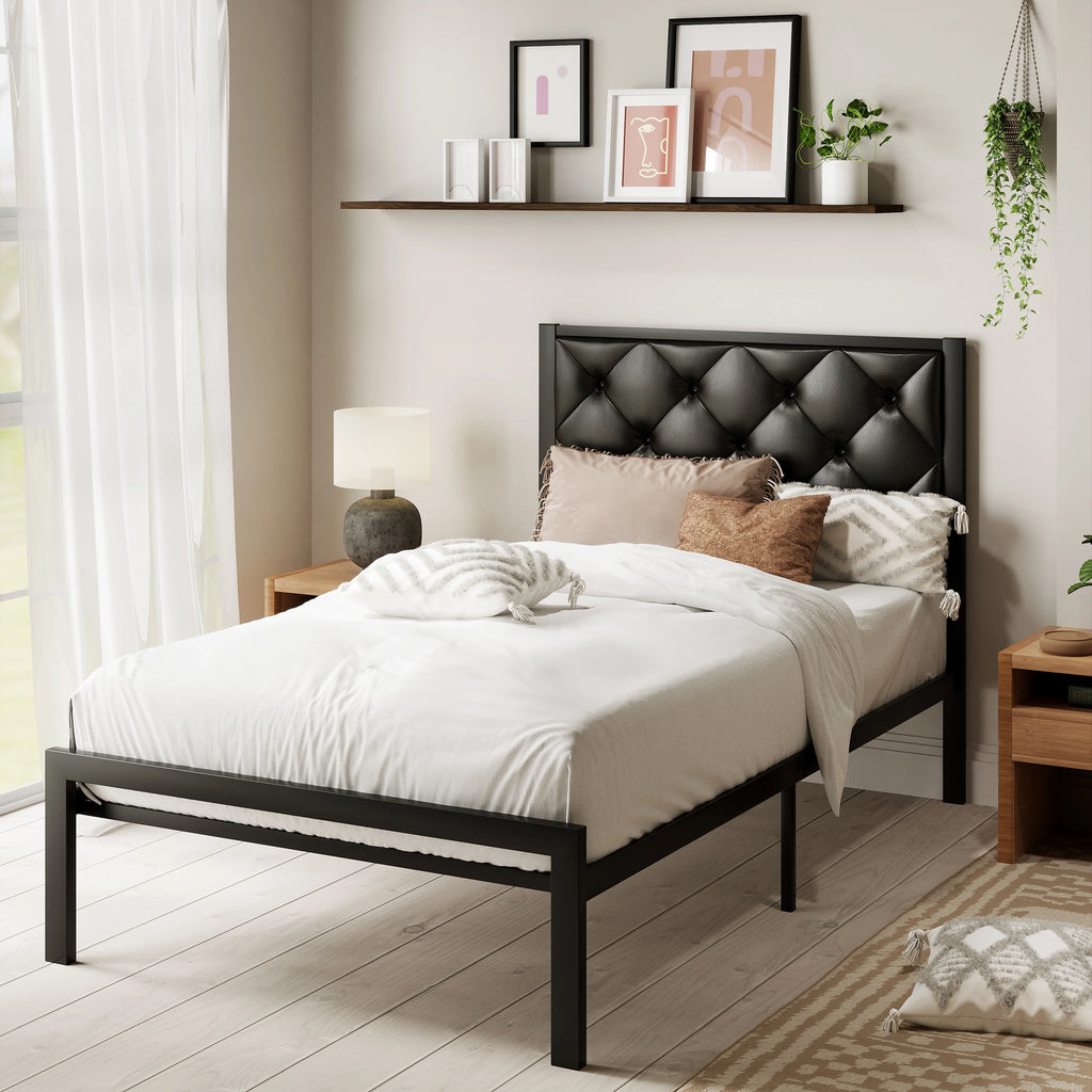 Queen Size Metal Platform Bed Frame with Headboard & Underbed Storage E279964