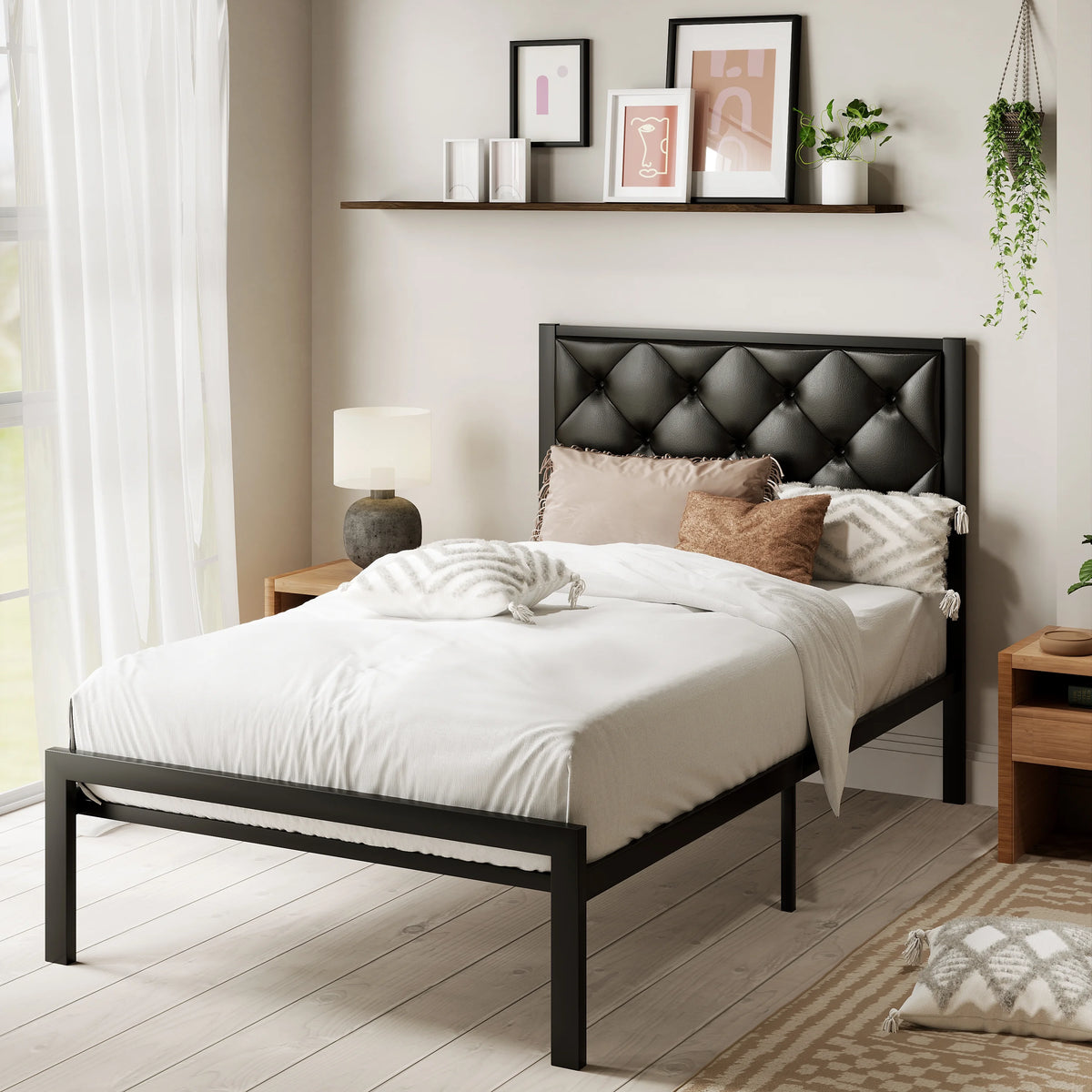 Queen Size Metal Platform Bed Frame with Headboard & Underbed Storage E279964