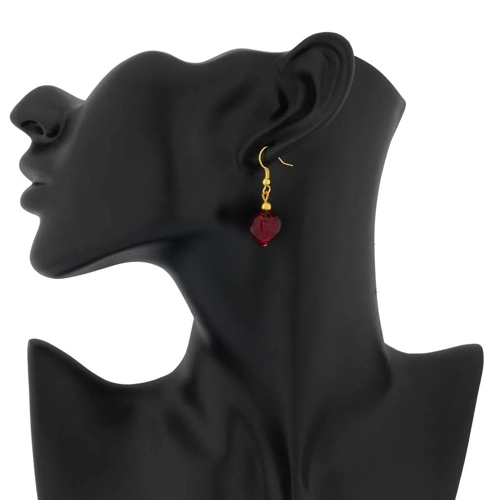 Ruby Red Murano Glass Heart Earrings Y8794
