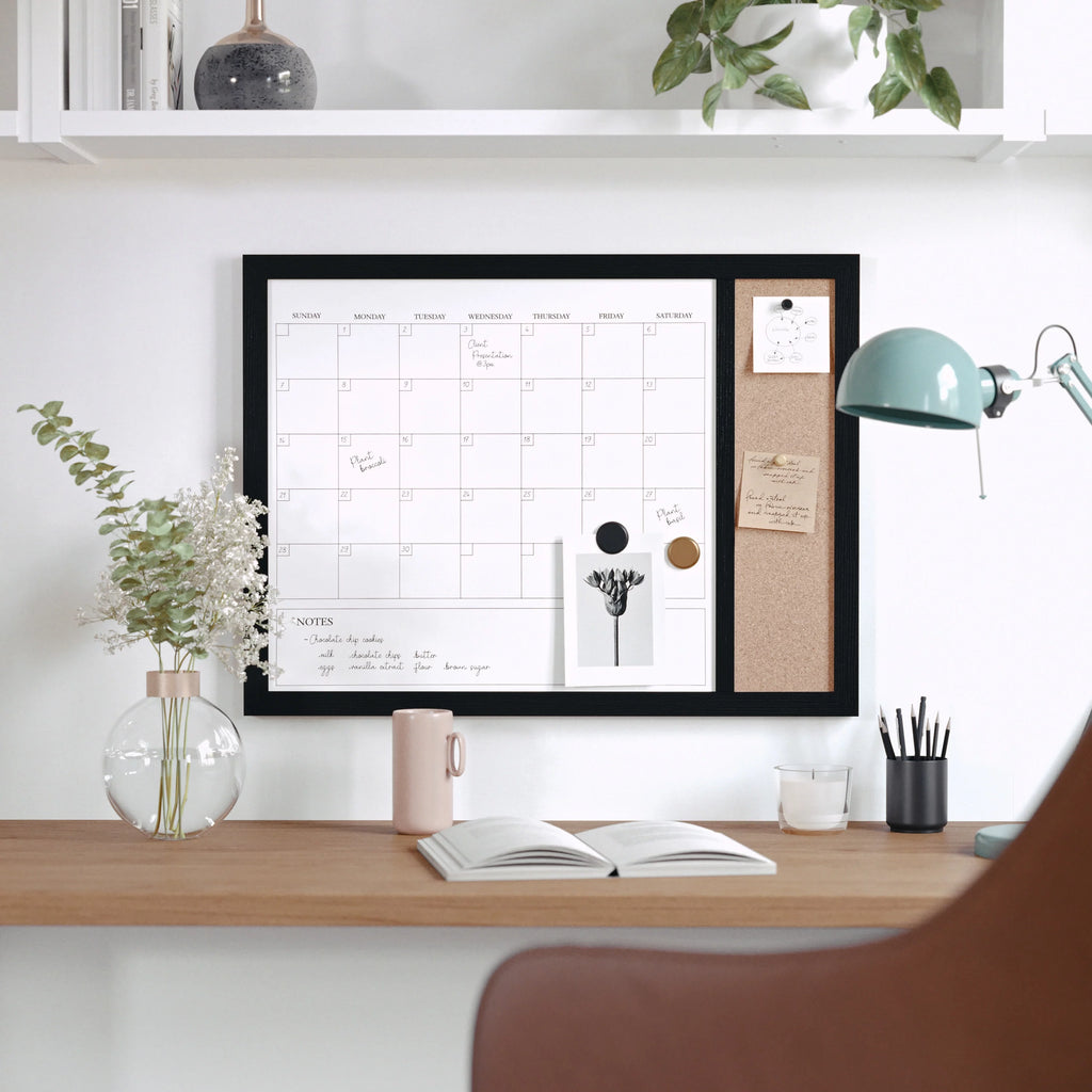 Magnetic Dry Erase Monthly Calendar and Cork Board Combo U744