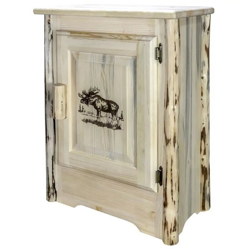 Wood Accent Cabinet with Engraved Moose in Natural S70206