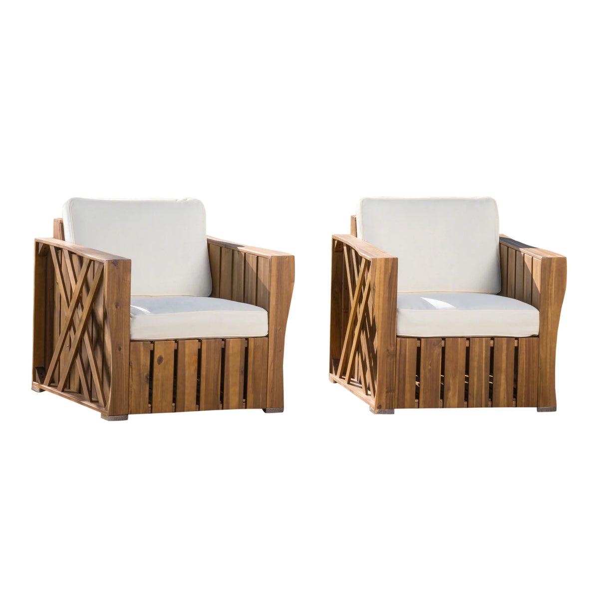 Acacia Wood Club Chairs with Cushions, Set of 2 K2300