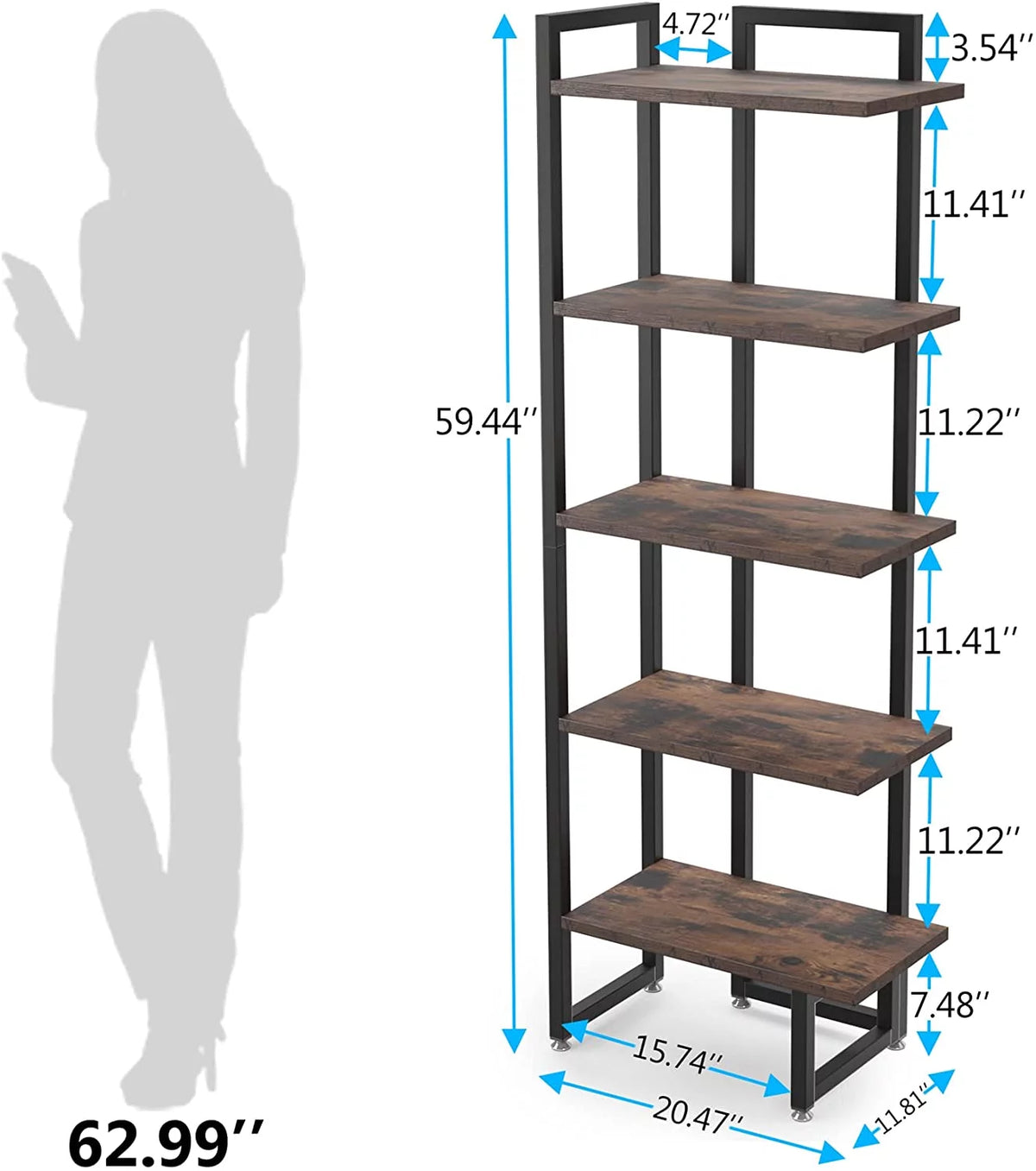 5 Tier Wood Corner Bookshelf V762
