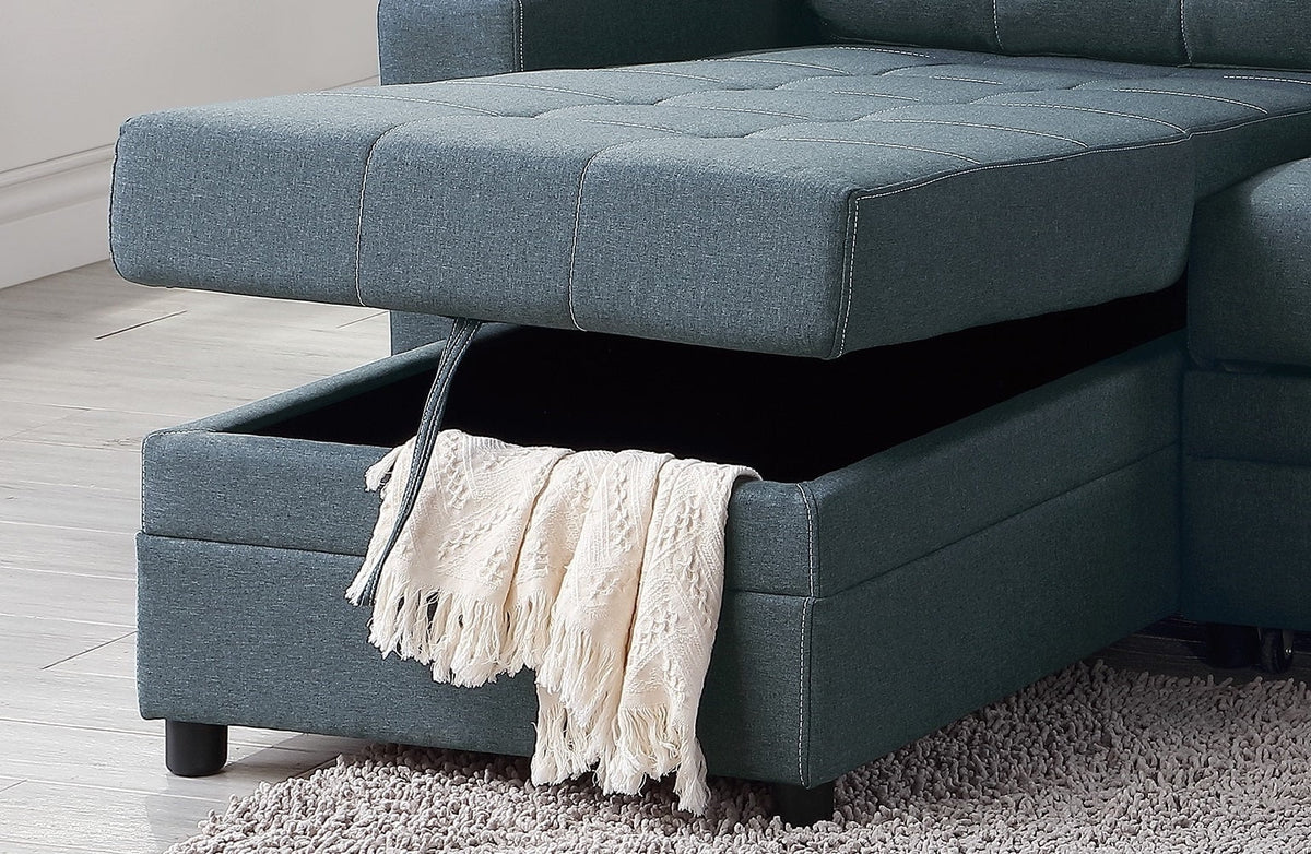 Blue Grey Convertible Sectional Sofa Chaise L708