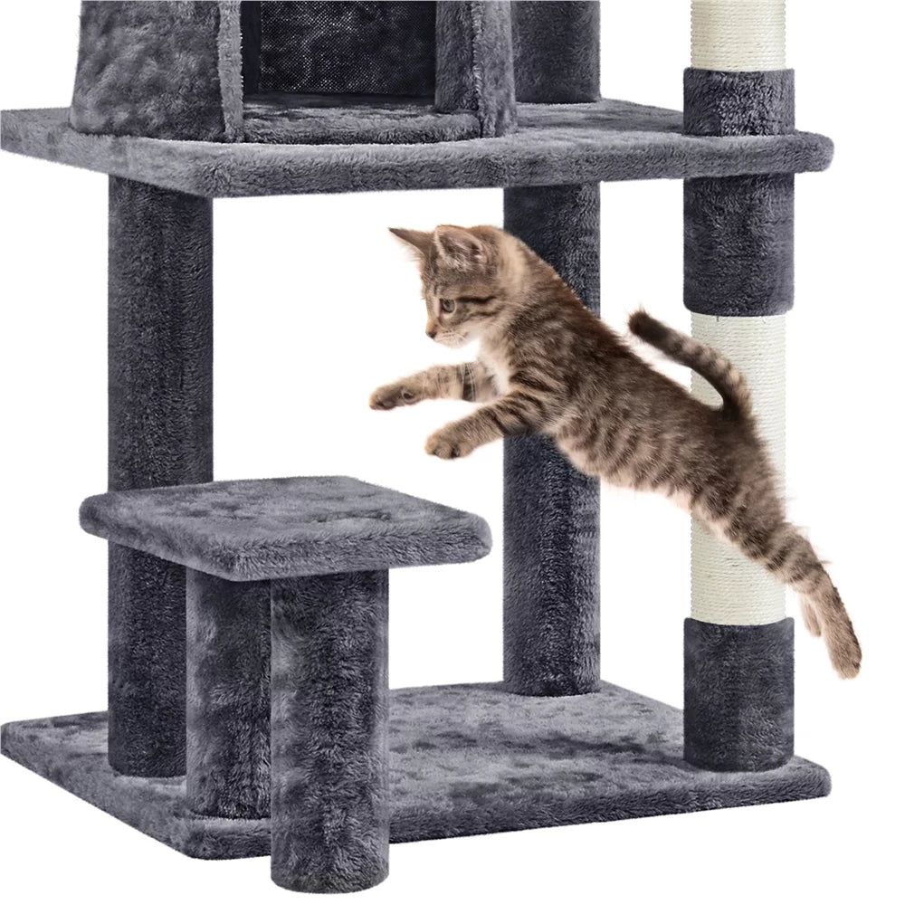 57" Multi Level Cat Tree with Basket & Condo & Scratching, Dark Gray Y2407