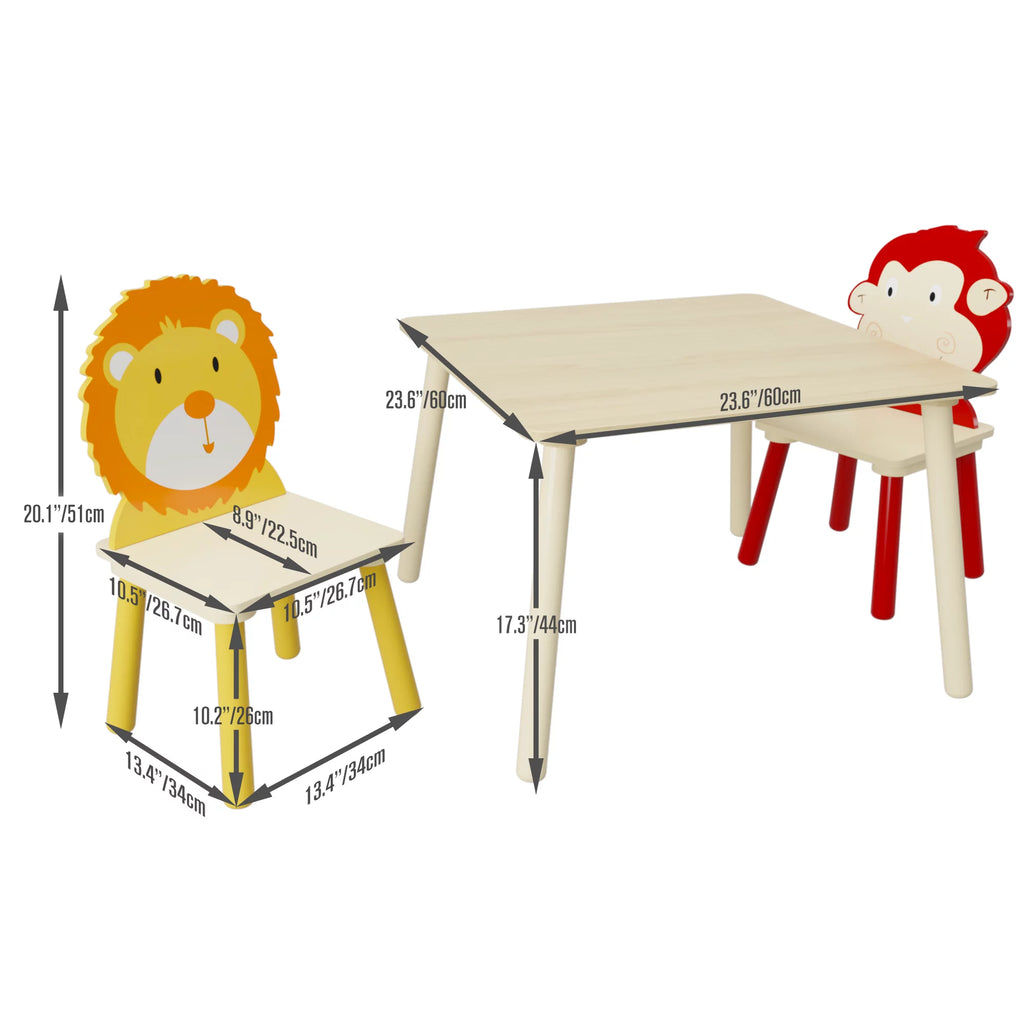 Kids Table & Chair Set, 3 Pieces Solid Wood B225884