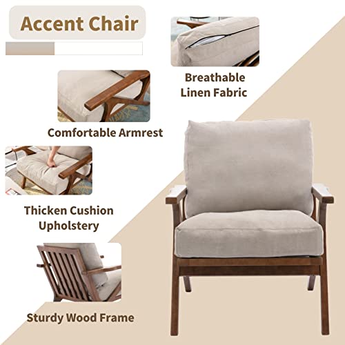 Beige Linen Accent Chair with Ottoman W34476