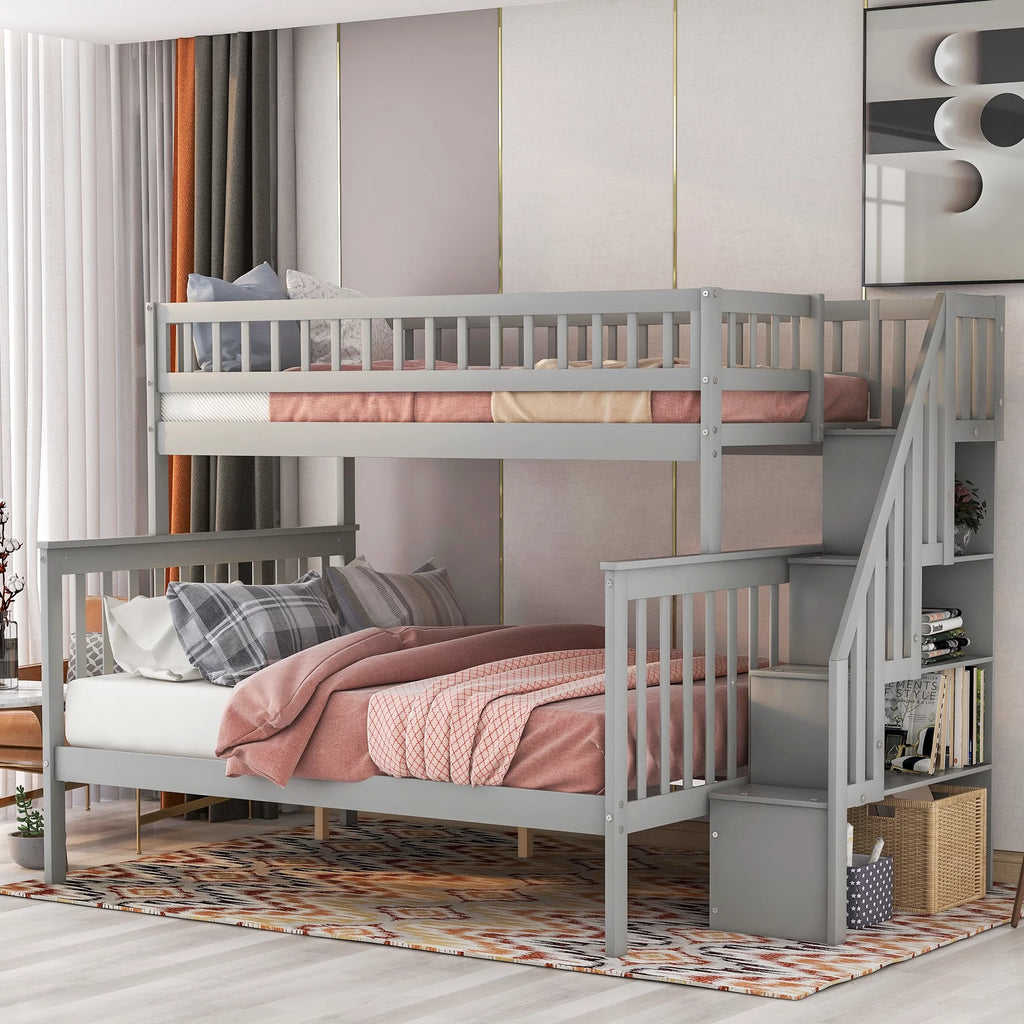 Twin over Full Stairway Bunk Bed with Storage M473