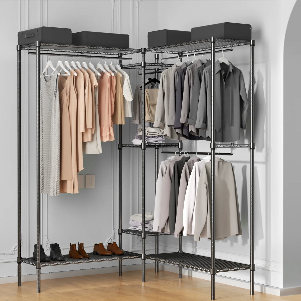 Heavy Duty Black Wire Garment Rack with Adjustable Shelves E3592