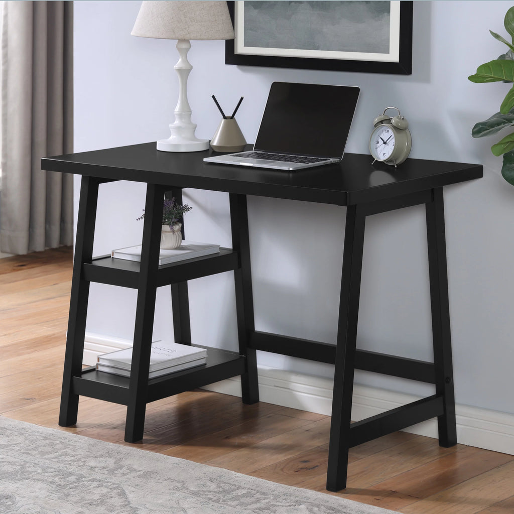 Contemporary Espresso Wood Writing Desk with Storage S436
