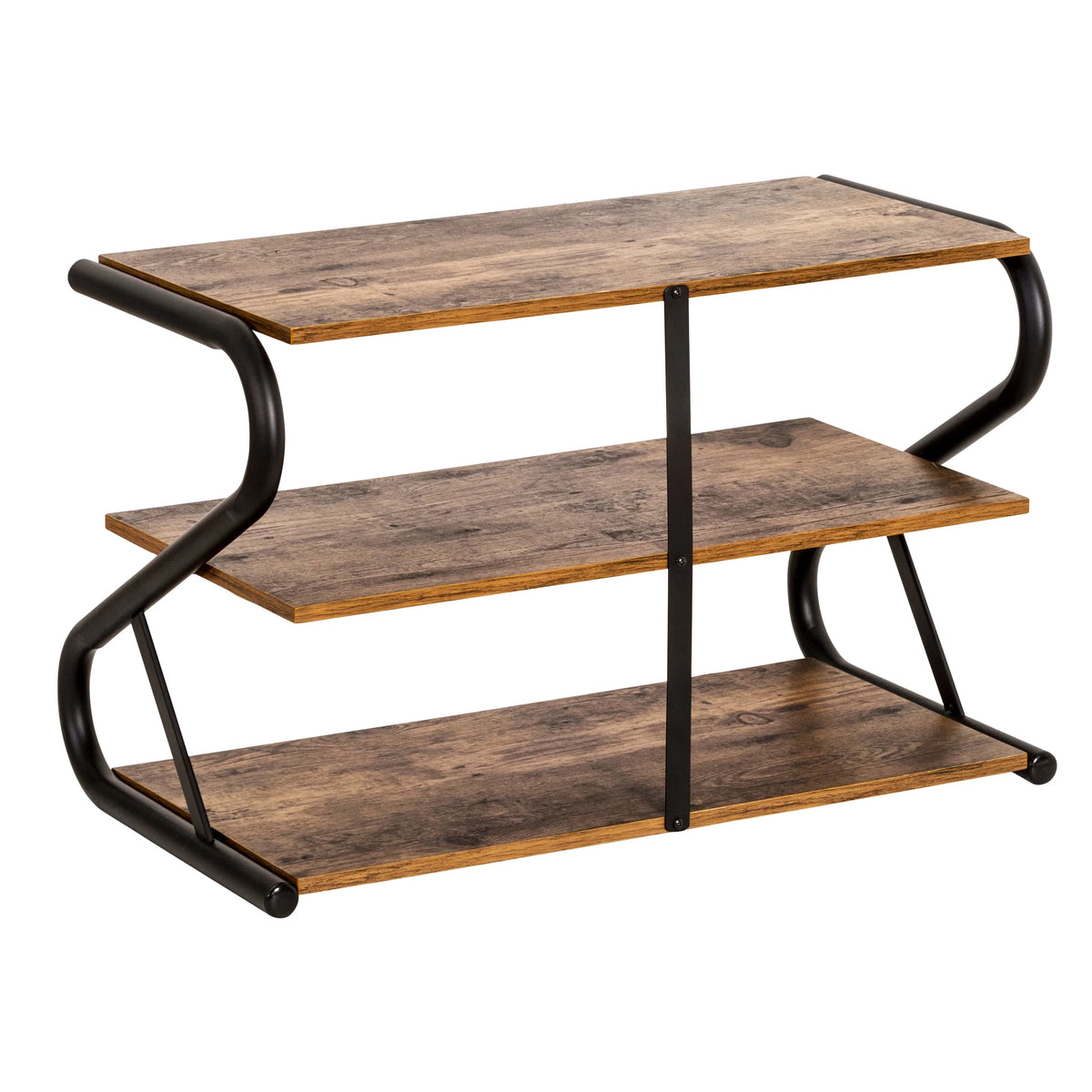 3-Shelf Wooden Shoe Rack with Matte Black Metal X7564