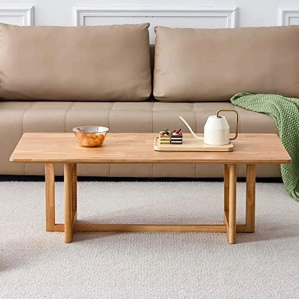 Wooden Coffee Table 47.2" Rectangular with MDF Desktop and Metal Legs J364