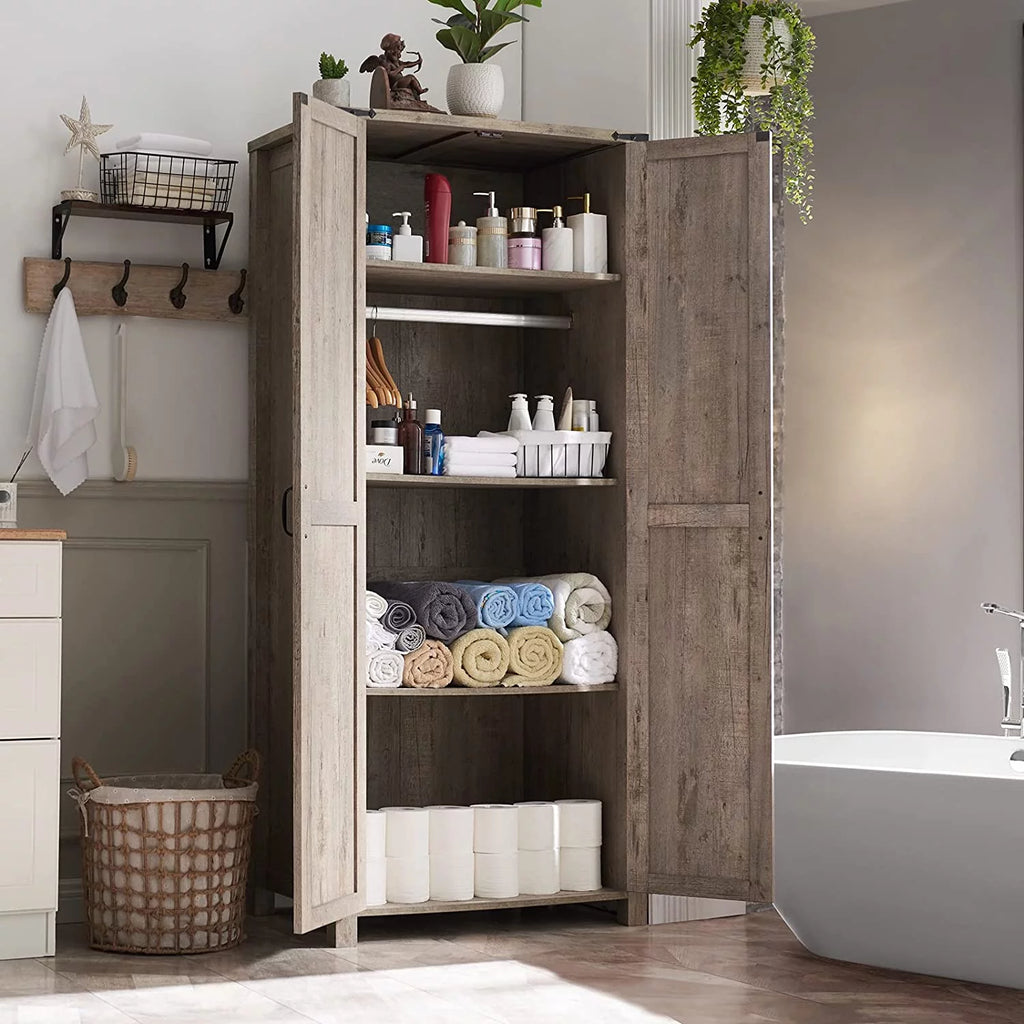 Light Rustic Oak Storage Cabinet with Hanging Rod W654