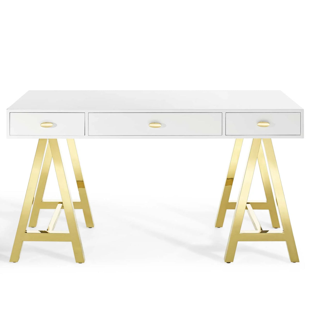 Wood Metal Gold White Computer Work Desk O40344