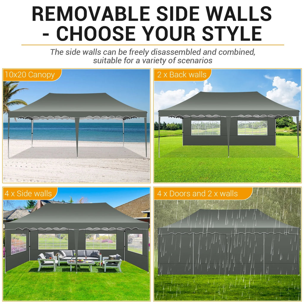 10'x 20' Pop up Canopy Tent with 6 Removable Side Walls Black K718