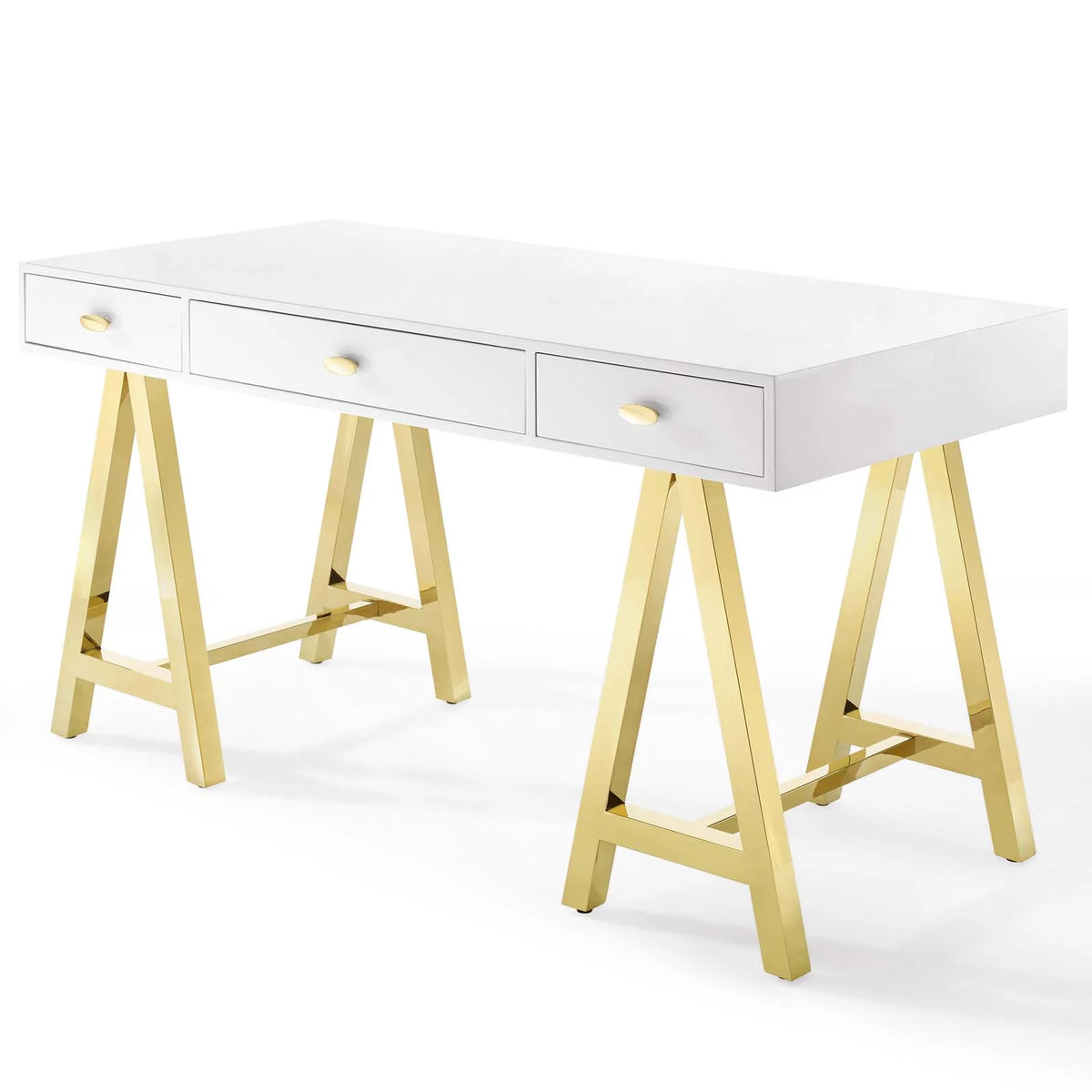 Wood Metal Gold White Computer Work Desk O40344