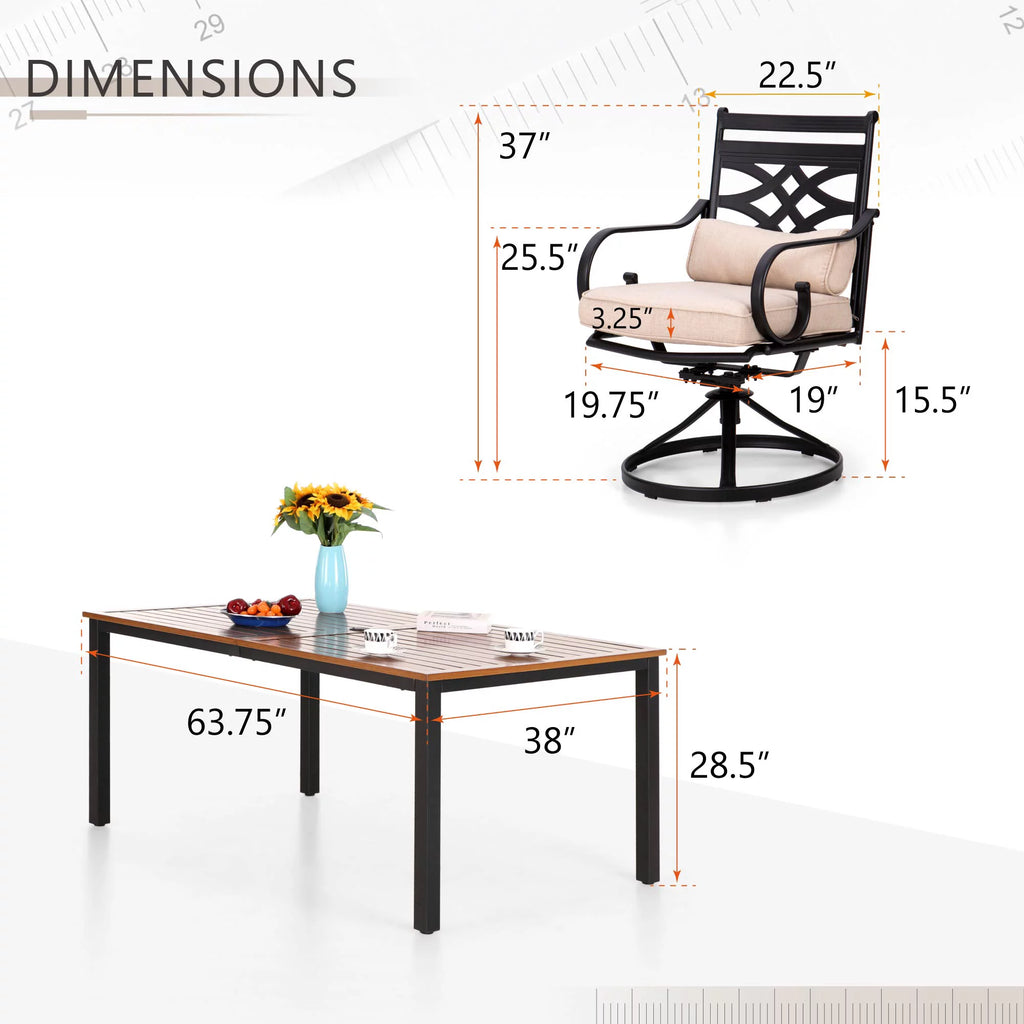 7-Piece Outdoor Patio Dining Set Swivel Chairs and Table Set R516
