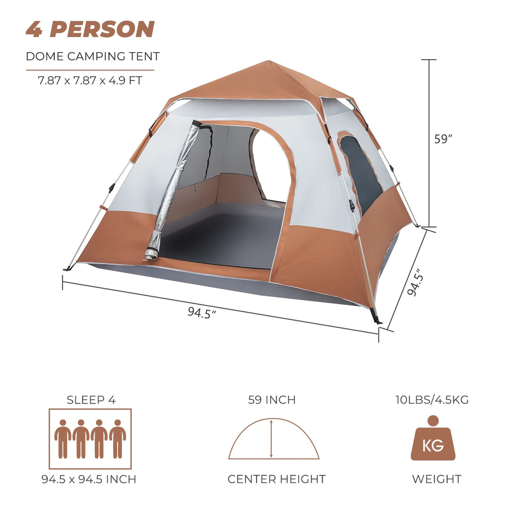 4 Person Waterproof Brown Camping Tent J1097