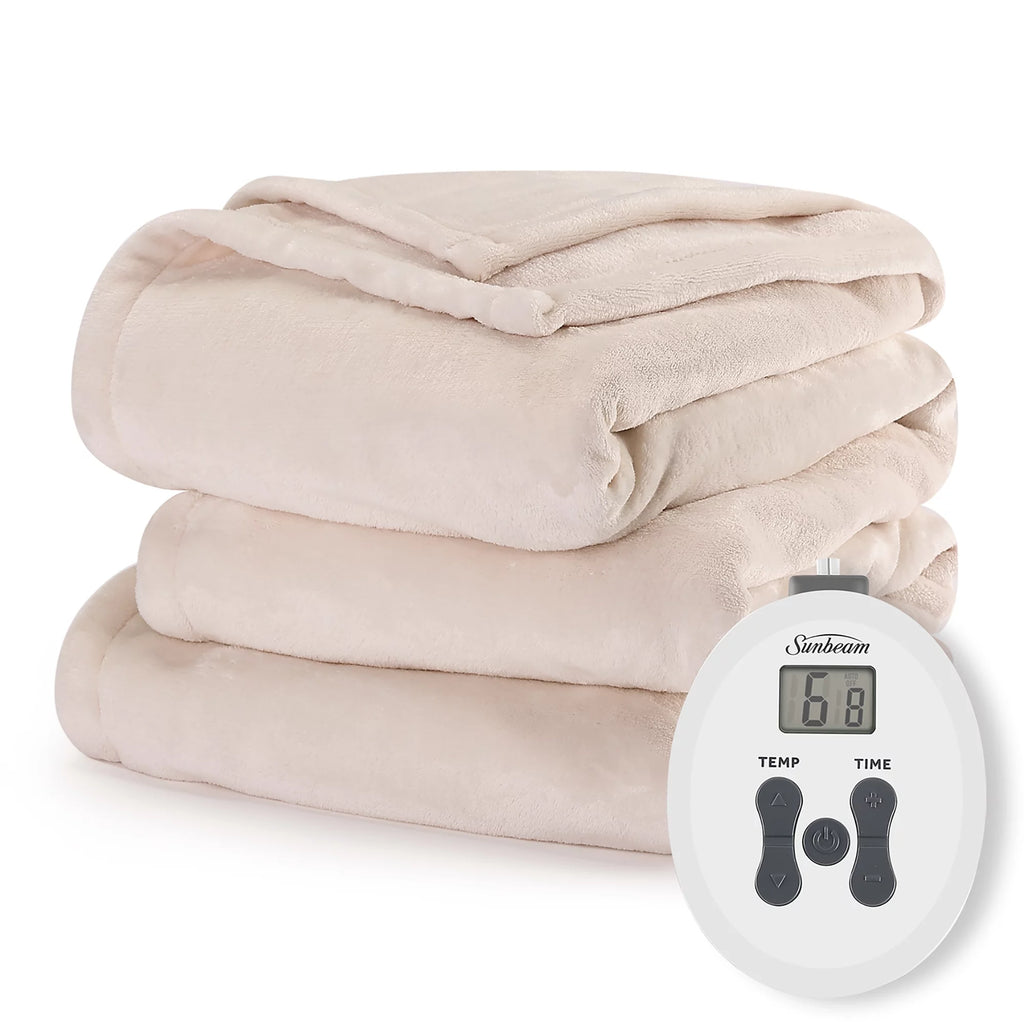 Cream Velvet Electric Heated Blanket Twin Size O970673