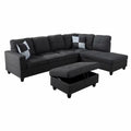 Black Grey 3PC Linen Sectional Sofa Set J715720