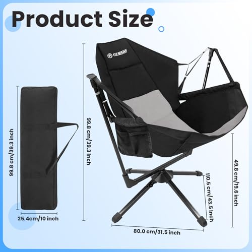 Black Gray Swivel Reclining Camping Chair W66651