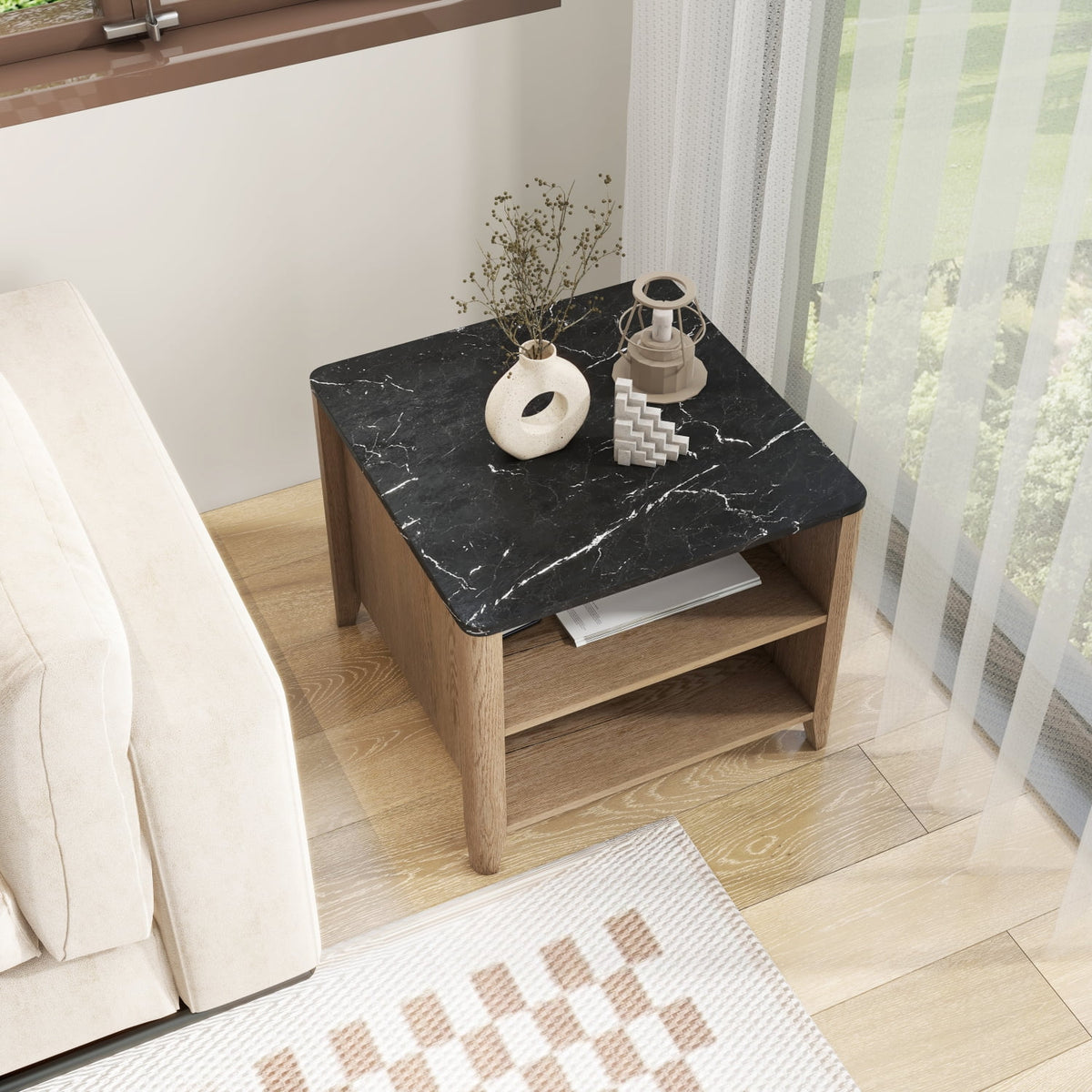 Tobacco Wood Grain Coffee Table with 2 Open Shelf O8215