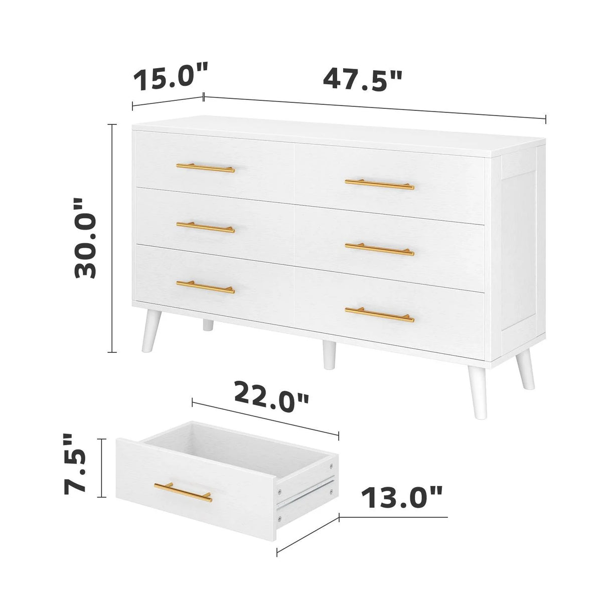 White 6 Drawer Wood Dresser A66104
