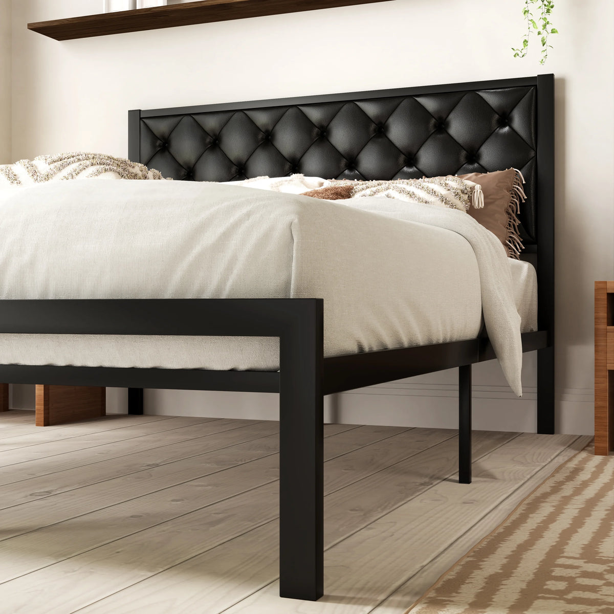 Queen Size Metal Platform Bed Frame with Headboard & Underbed Storage E279964