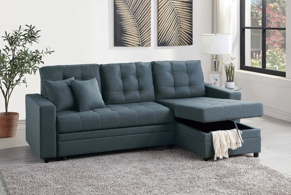Blue Grey Convertible Sectional Sofa Chaise L708