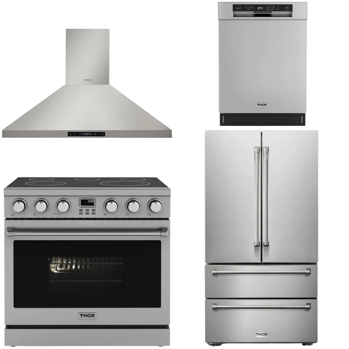 36 Electric Range, Range Hood, Refrigerator and Dishwasher T983